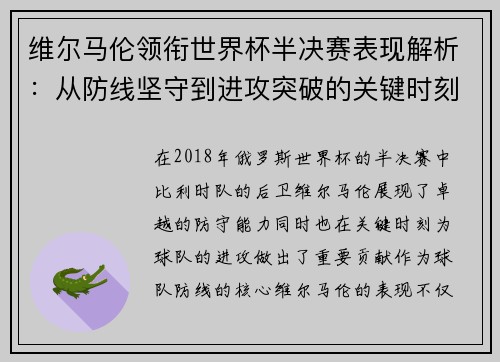 维尔马伦领衔世界杯半决赛表现解析：从防线坚守到进攻突破的关键时刻